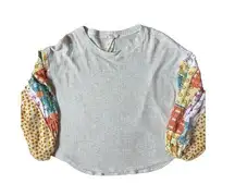 Blu Pepper Long Sleeve Top Patchwork Sleeves Womens S