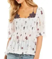 free people floral mesh smocked top