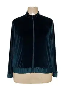 Coldwater Creek Women’s Green Velour Full Zip Sweater Size 1X Emerald Teal EUC