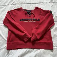 Vintage 90s Y2K Aeropostale Womans Size Medium Cropped Sweatshirt Tie Front Red