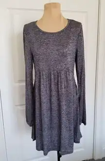 Max+Ash Knit Babydoll Mini Dress Womens Balloon Sleeve Round Neck Black White M