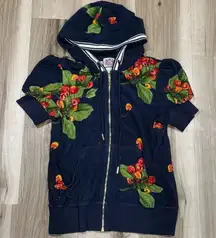 Juicy Couture Y2K Rare Cherry Puff Sleeve Short Sleeve Zip Up Top Women’s Large