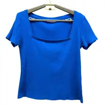 Zara Top XL‎ Royal Blue Ribbed Square Neck Layering Tee Simple Basic