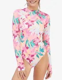 Active Long-Sleeve Back-Zip One-Piece Swimsuit - Women's Sz S