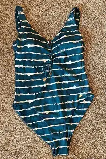 Banana Moon teal tie dye lace up one piece swimsuit