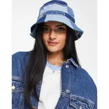 Hollister Retro Y2K Denim Patchwork Bucket Hat Blue Jeans Womens One Size