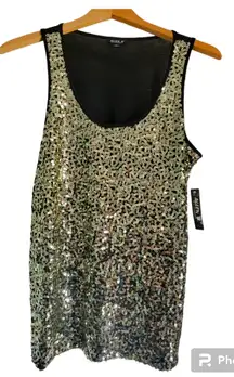 Gold sequined dressy tank by Allen B in large. NWT Party Holiday