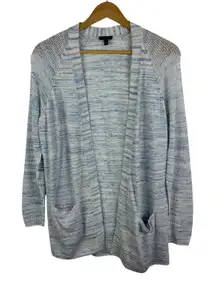 Talbots Linen Cotton‎ Blend Cardigan Medium Blue Open Coastal Lightweight Preppy