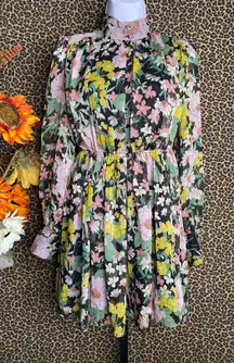 THE CLOTHING COMP Floral Long Sleeve Button Front Mock Neck Dress NWT MEDIUM 