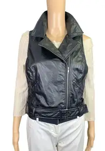 Jack by BB Dakota Womens Vest Faux Leather Asymmetrical Belted Black Full Zip