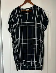 . Silk Blue White Striped VNeck Mini Tunic Dress Lightweight Womens Size XS