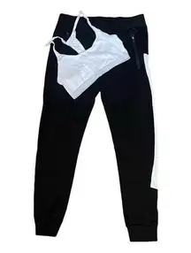 ZARA Black Joggers with White side Stripe. Size Medium.