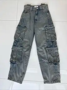 ZARA cargo acid wash jeans EU32/US0 cool trendy denim women’s pockets loose