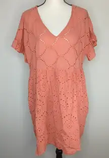 entro Women's Babydoll Salmon Eyelet Dress | Size L | NWT‎
