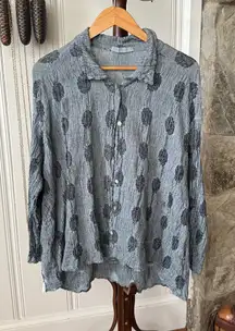 Vintage Cut Loose Linen Blend Woven Crinkle Gauze Lagenlook Button Down Shirt