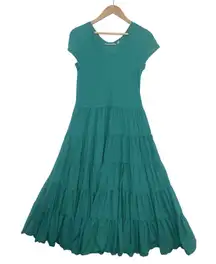 Soft Surroundings Dress Womens Small Green Midi Short Sleeve Tiered Boho Peasant