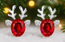 Silver and Red Reindeer Earrings