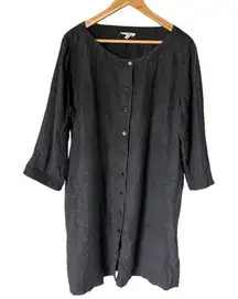 Eileen Fisher Linen Button Down Shirt Dress Size L Knee Length Lagenlook Gray