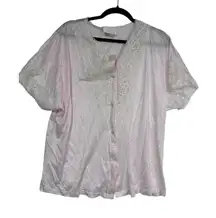 Vintage Just For‎ Women Pink Lace Short Sleeve Satin Pajama Top Plus Size 1X
