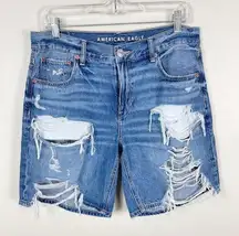 American Eagle  Distressed Whiskered Denim Low Rise Baggy Shorts