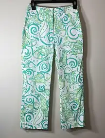 Lilly Pulitzer Vintage White Label Green & White Fish Print Cropped Pants Size 0