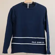 Polo Jeans Co. Ralph Lauren Knit Sweater Striped Logo Pullover Navy‎ Blue M Y2K