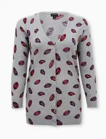 Torrid Lips Boyfriend Cardigan gray/red jacket full button longsleeve 1X (14-16)