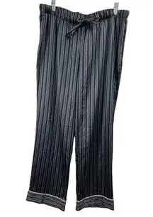 Victoria's Secret Black Gray Striped Pajama Pants Large Tie Front Elastic Waist