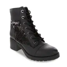 Sugar Black Sequin Klondike Combat Boots Size 10