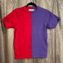 Teddy Fresh  Purple Red Colorblock Split T-Shirt, XS