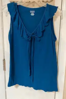 Merona Sleeveless teal top with ruffle and tie in front