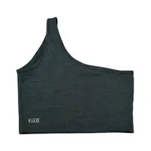 FLEO One Shoulder Crop Tank Top Women's Medium Green Athleisure Workout