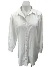 Stradivarius Women's White Long Sleeve Button Down Collar Mini Shirt Dress Sz M