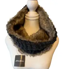 NWT Eddie Bauer Faux Fur Lined Knit Neck Warmer Gaiter Scarf NWT One Size Brown