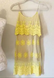 Flying Tomato Flying Tomatoes Yellow Lace Nude Tiered semi Formal Dress