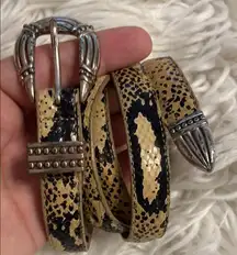 Brighton Animal Print Belt with Silver Accents size L length to first whole 29”
