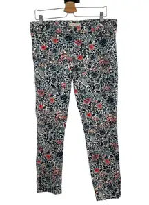 Tory Burch  Emmy Ankle Skinny Jeans Blue Lake Kyoto Floral Print Size 31