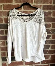 We The Free White Lace Raw Hem Long Sleeve Top Size Large