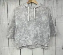 SO SMALL Juniors White Bleach Dye Short Sleeve Crop Hoodie Sweatshirt