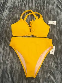 Bright Yellow Bikini Set Top 36DD Bottoms L by Shade Shore
