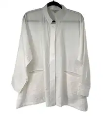 Redwood Court White Boxy Oversized Lagenlook Bamboo Silk Button Up Top Sz S NWT