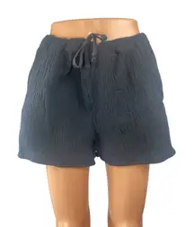Aritzia Wilfred Free Sail Black Drawstring Wide Leg Casual Lounge Shorts Size M