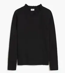 J.Crew Black Ruffleneck Long Sleeve Crewneck Pullover Sweater Size Small