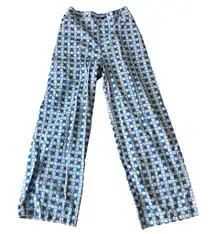 NWOT Blue & White Checkered Flower Pants Women Size Small Medium