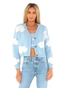 Callahan Blue White Cloud Knit Meg Cardigan & Crop Top Set M