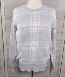 BAR HARBOR KNITS Vintage 80's-90's Crewneck Sweater Gray/White Plaid-Small