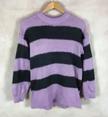 Purple Striped Open Knit Crewneck Sweater NWOT XS