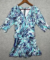 Lilly Pulitzer XS‎ Women's Bryce Short Romper Slit Sleeves Coastal