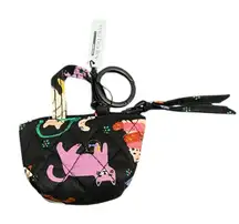 Vera Bradley Black Mini Tote Coin Purse with Cat Design & Keychain
