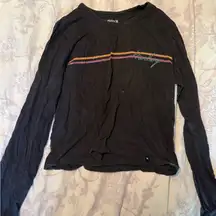 Hurley Black Long Sleeve Crop Top with Multicolor Stripes